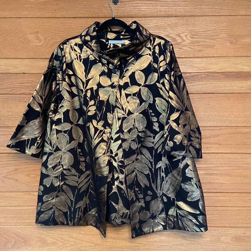 Bryn Walker gold black metallic floral brocade lightweight jacket